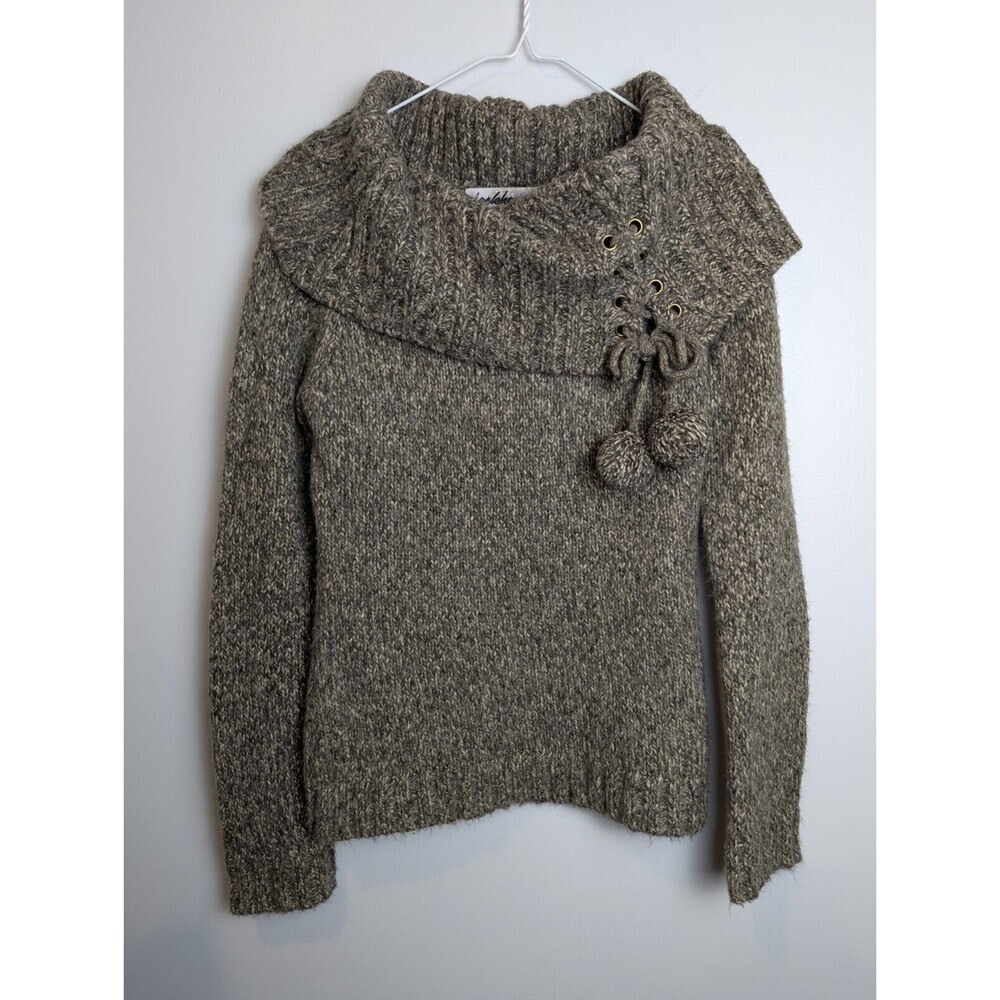 Clockhouse Womens Sweater Medium Boat‎ Neck Wool Blend Pom Poms Tie Warm Preppy